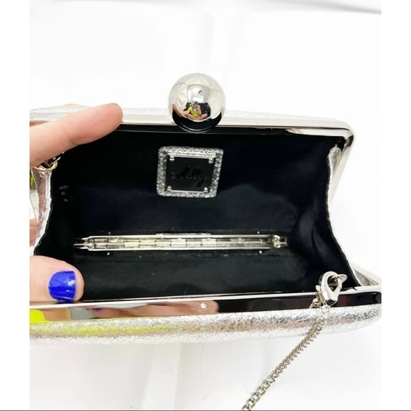 Milly Silver Foiled Hard Clutch Formal Small Chain Shoulder Bag Metallic - Picture 11 of 13